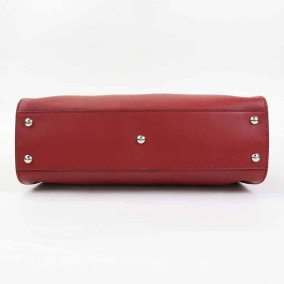 Authentic FENDI Peekaboo Handbag Shoulder Bag Dark Red Leather/Silvertone - Picture 16 of 16